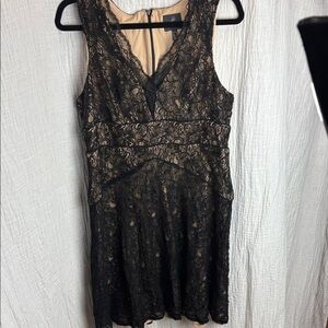 Adrianna Papell Black Lace Dress with Nude Lining